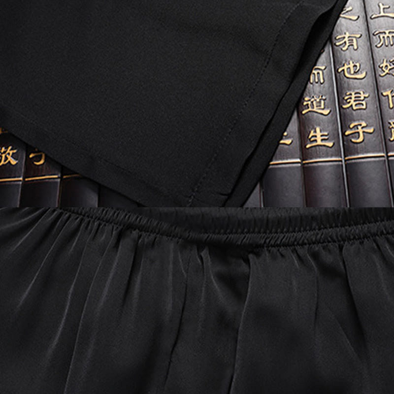 Buddha Stones Traje Tang de bambú con flor de melocotón para hombre, uniforme tradicional Hanfu, camiseta de manga corta, pantalones y conjunto de ropa - image 16