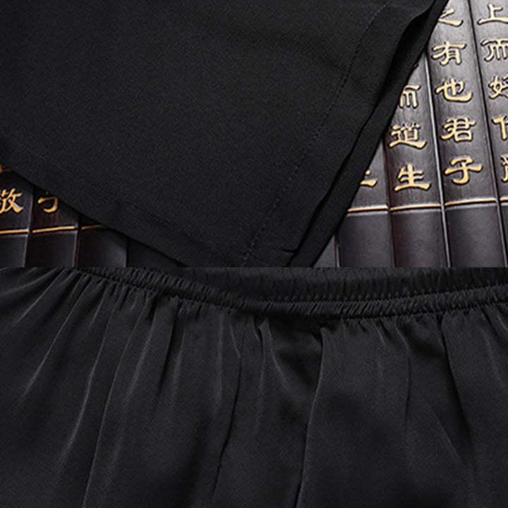 Buddha Stones Traje Tang de bambú con flor de melocotón para hombre, uniforme tradicional Hanfu, camiseta de manga corta, pantalones y conjunto de ropa - image 16