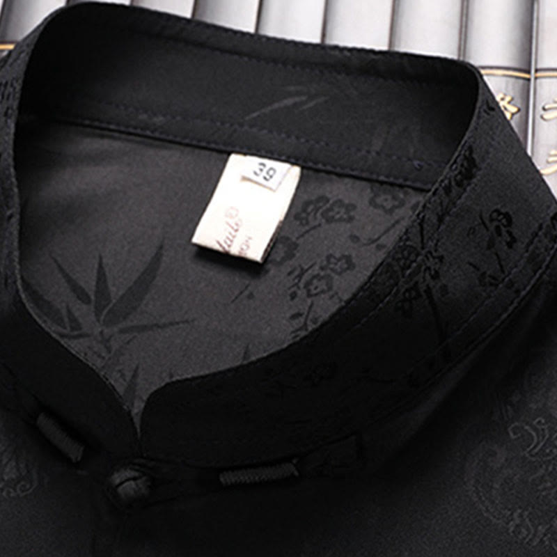 Buddha Stones Traje Tang de bambú con flor de melocotón para hombre, uniforme tradicional Hanfu, camiseta de manga corta, pantalones y conjunto de ropa - image 9