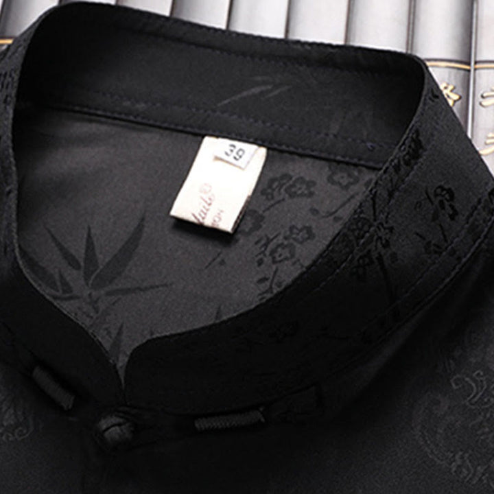 Buddha Stones Traje Tang de bambú con flor de melocotón para hombre, uniforme tradicional Hanfu, camiseta de manga corta, pantalones y conjunto de ropa - image 9