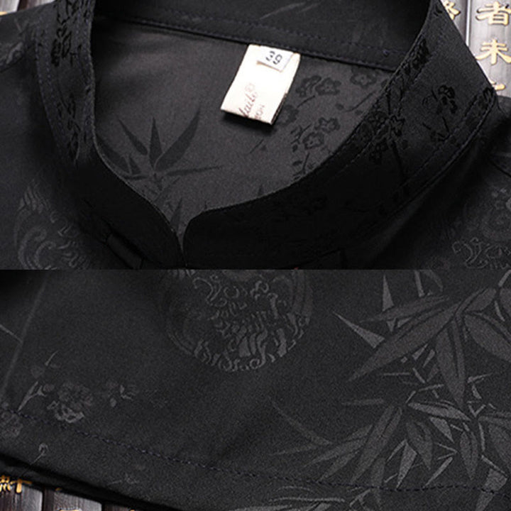 Buddha Stones Traje Tang de bambú con flor de melocotón para hombre, uniforme tradicional Hanfu, camiseta de manga corta, pantalones y conjunto de ropa - image 11