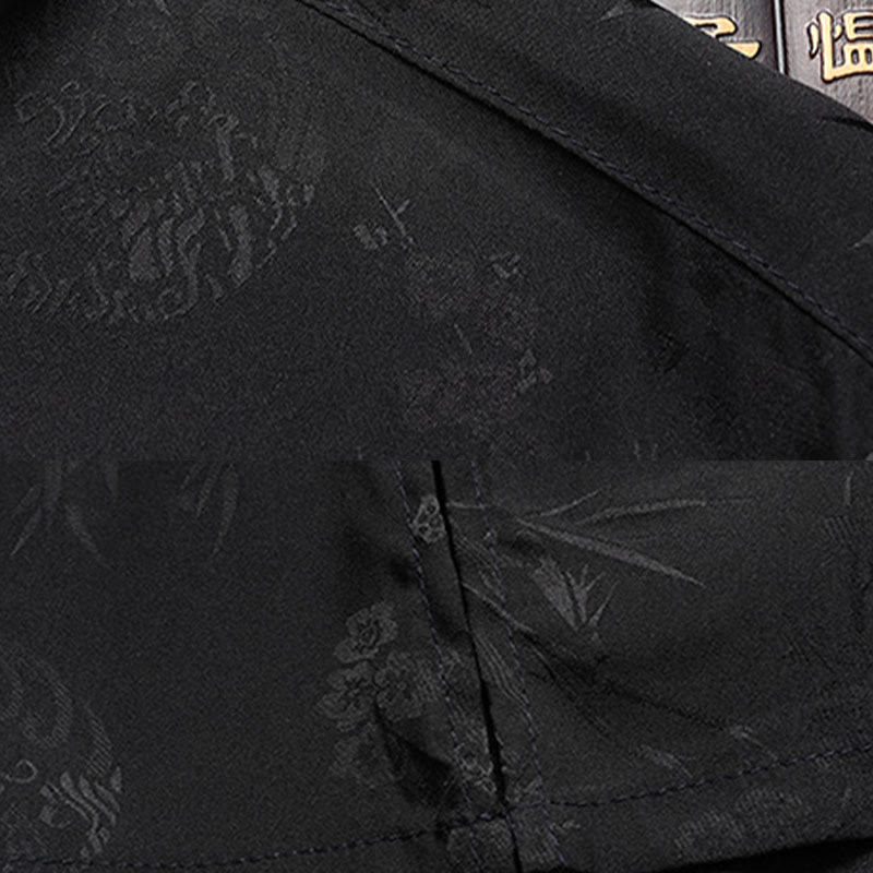 Buddha Stones Traje Tang de bambú con flor de melocotón para hombre, uniforme tradicional Hanfu, camiseta de manga corta, pantalones y conjunto de ropa - image 12