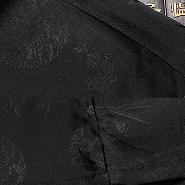 Buddha Stones Traje Tang de bambú con flor de melocotón para hombre, uniforme tradicional Hanfu, camiseta de manga corta, pantalones y conjunto de ropa - image 12