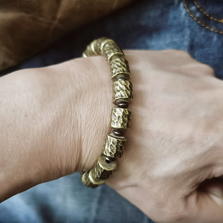 Pulsera de la suerte con diseño de cráter de meteorito de cobre y Buddha Stones