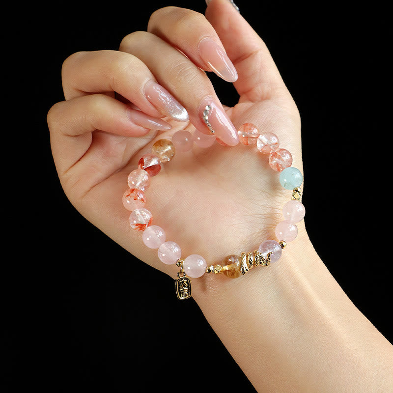 Pulsera de la suerte del año de la serpiente con Buddha Stones, varios cristales, cristal rosa y amatista