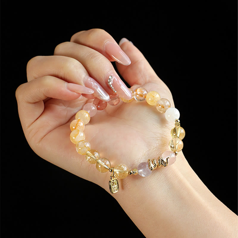 Pulsera de la suerte del año de la serpiente con Buddha Stones, varios cristales, cristal rosa y amatista