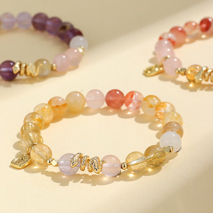 Pulsera de la suerte del año de la serpiente con Buddha Stones, varios cristales, cristal rosa y amatista - image 6