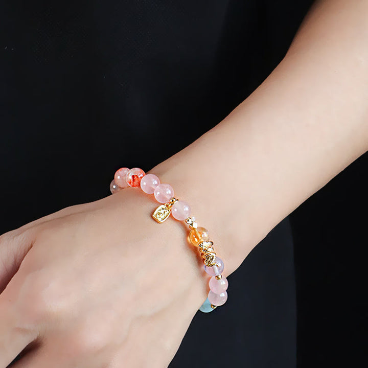 Pulsera de la suerte del año de la serpiente con Buddha Stones, varios cristales, cristal rosa y amatista - image 12
