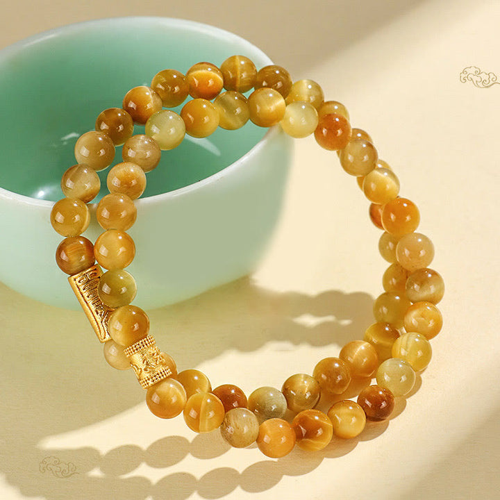 Pulsera de protección con Buddha Stones, ojo de tigre, carácter Fu, bambú, pez Koi, loto, Om Mani Padme Hum