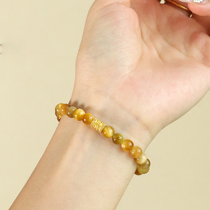 Pulsera de protección con Buddha Stones, ojo de tigre, carácter Fu, bambú, pez Koi, loto, Om Mani Padme Hum