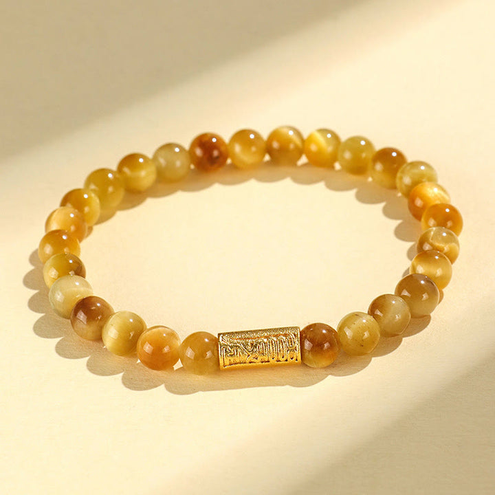 Pulsera de protección con Buddha Stones, ojo de tigre, carácter Fu, bambú, pez Koi, loto, Om Mani Padme Hum
