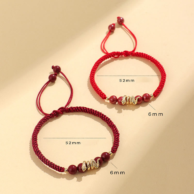 Pulsera trenzada de protección hecha a mano con Buddha Stones y cinabrio con hilo de serpiente