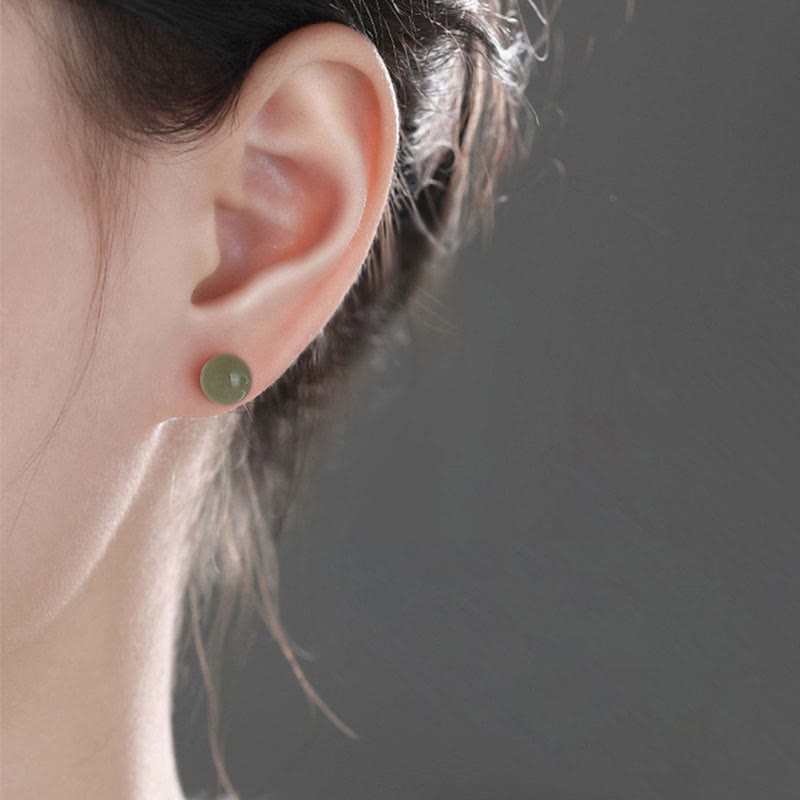 Pendientes de tuerca de la suerte con cuentas de jade redondo de Buddha Stones - image 13