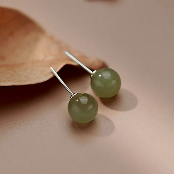 Pendientes de tuerca de la suerte con cuentas de jade redondo de Buddha Stones - image 11