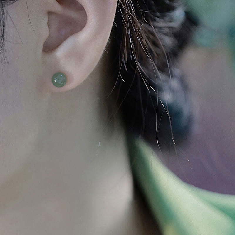 Pendientes de tuerca de la suerte con cuentas de jade redondo de Buddha Stones - image 15