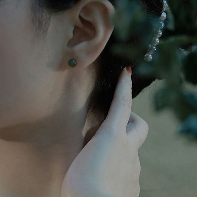 Pendientes de tuerca de la suerte con cuentas de jade redondo de Buddha Stones - image 14
