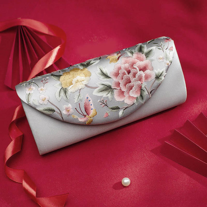 Bolso de mano con diseño de tulipán y peonía con Buddha Stones y bordado para bodas