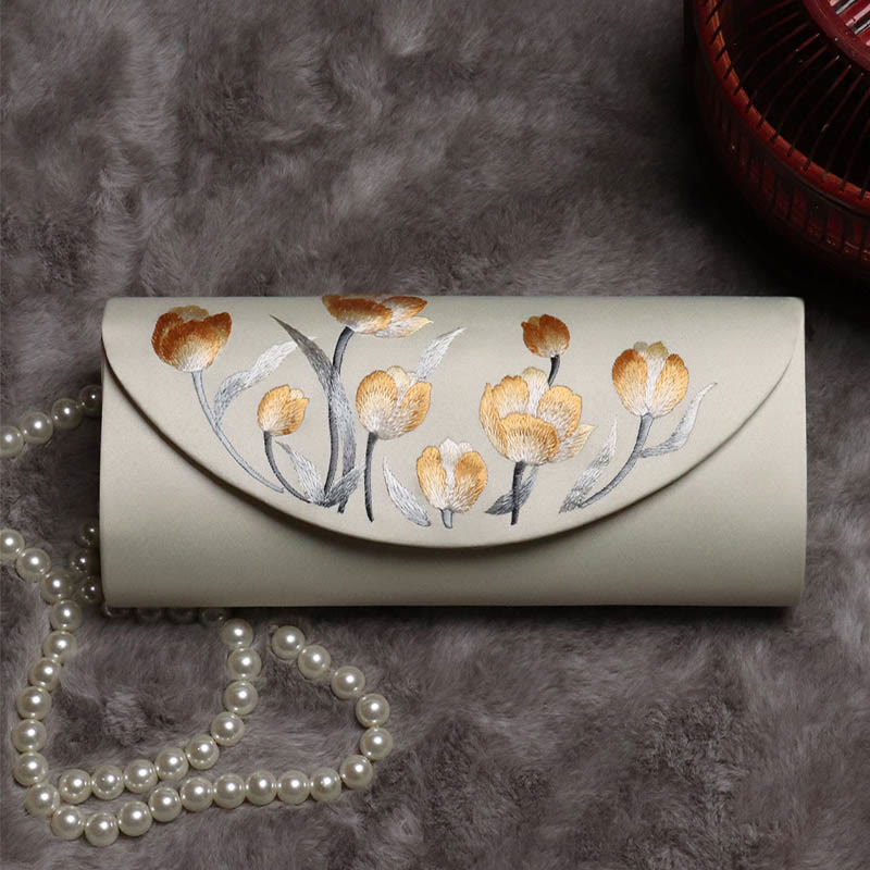 Bolso de mano con diseño de tulipán y peonía con Buddha Stones y bordado para bodas