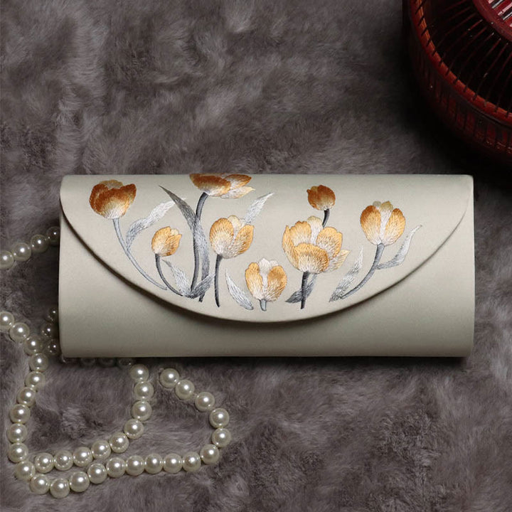 Bolso de mano con diseño de tulipán y peonía con Buddha Stones y bordado para bodas