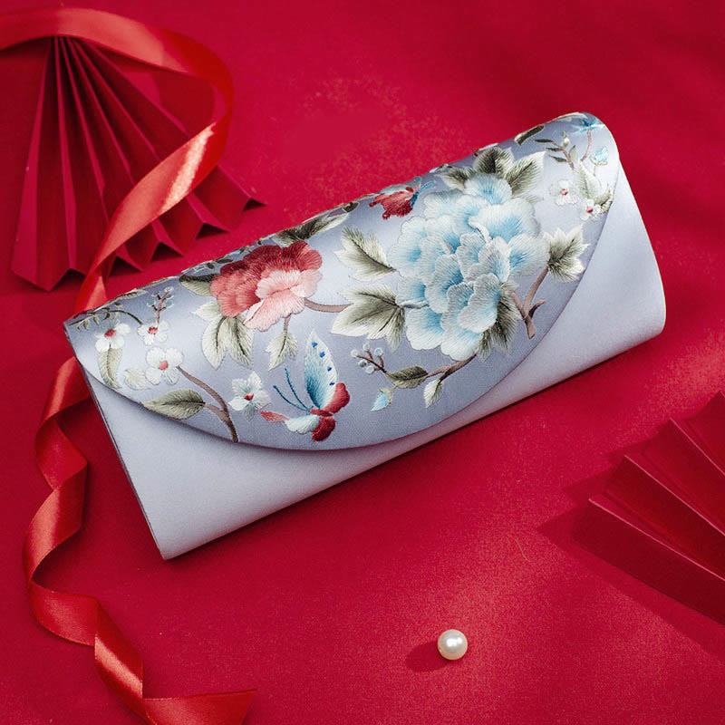 Bolso de mano con diseño de tulipán y peonía con Buddha Stones y bordado para bodas