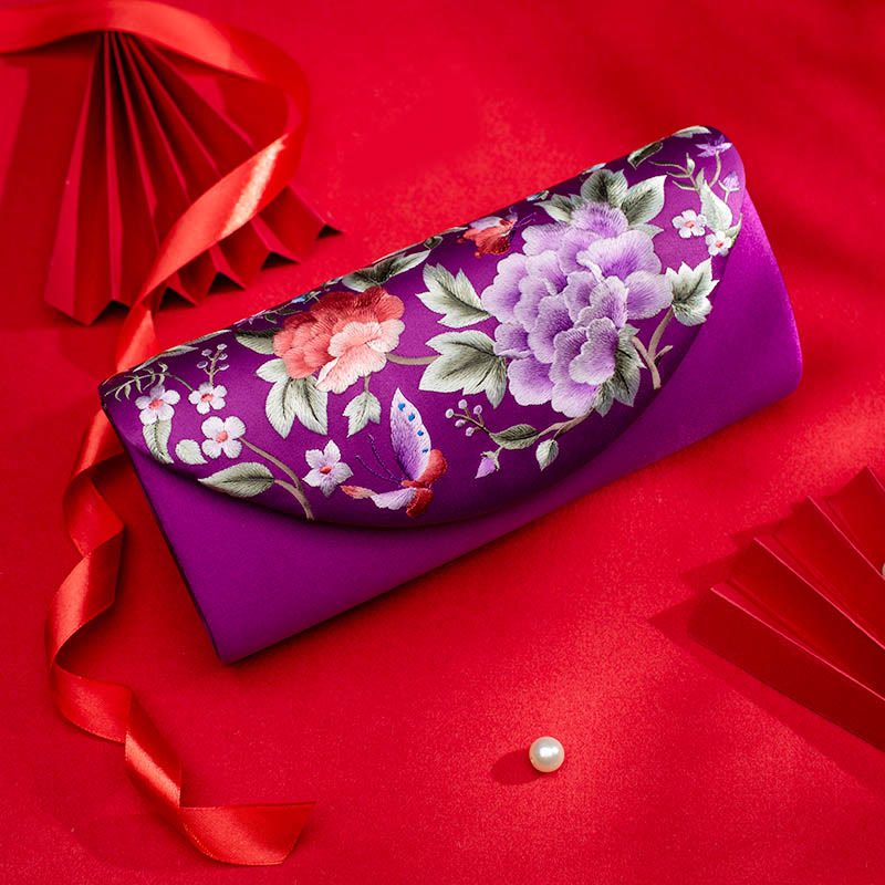 Bolso de mano con diseño de tulipán y peonía con Buddha Stones y bordado para bodas