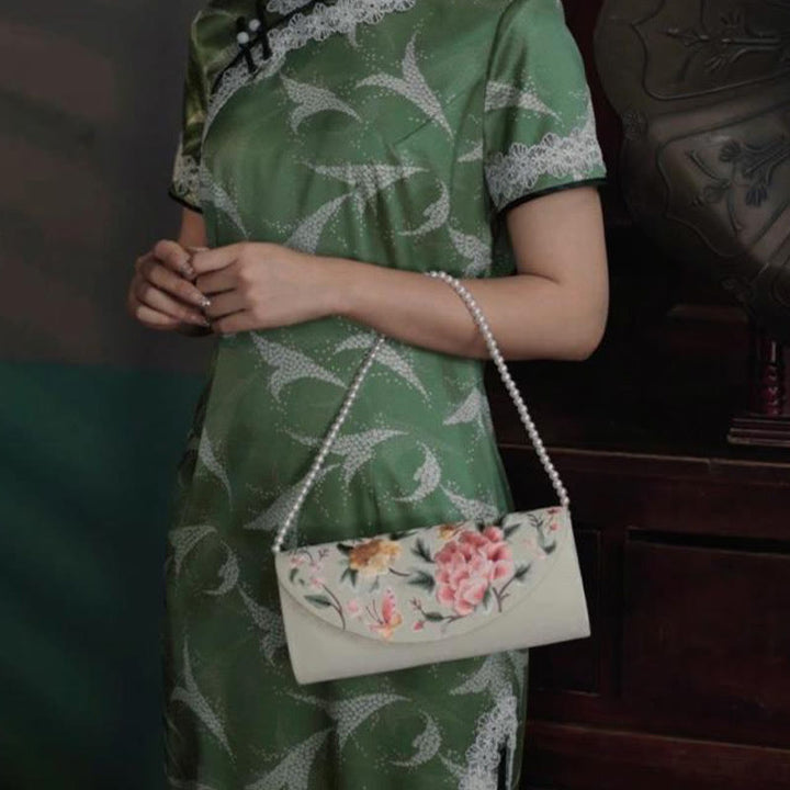 Bolso de mano con diseño de tulipán y peonía con Buddha Stones y bordado para bodas