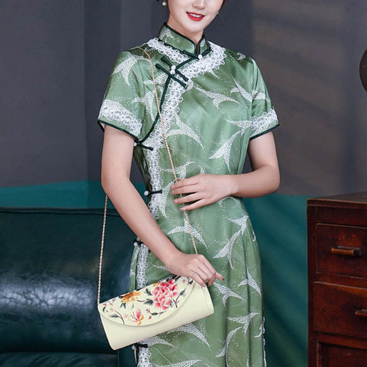 Bolso de mano con diseño de tulipán y peonía con Buddha Stones y bordado para bodas