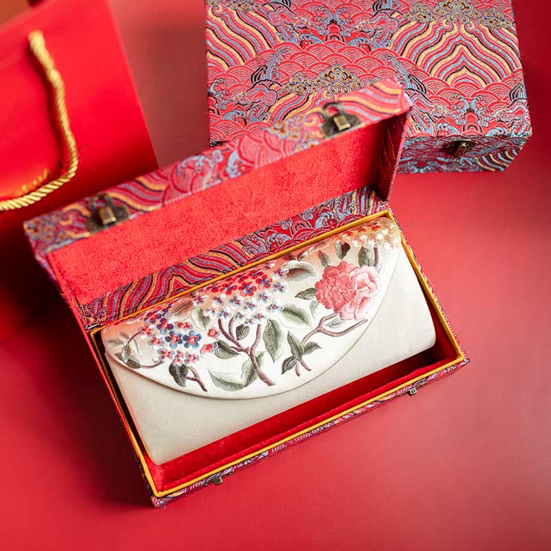 Bolso de mano con diseño de tulipán y peonía con Buddha Stones y bordado para bodas