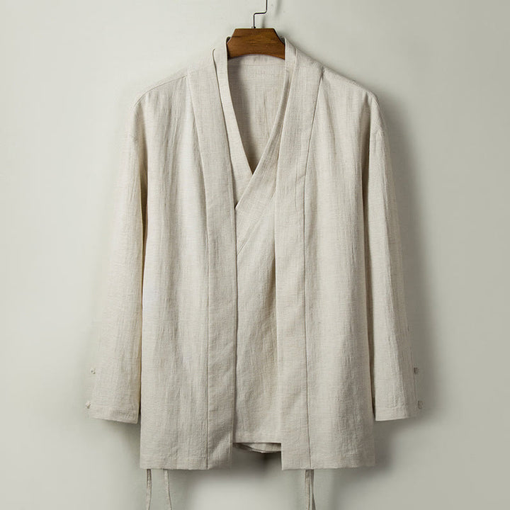 Chaqueta de lino y algodón para hombre con diseño de Hanfu chino con Buddha Stones - Lino - US/UK/AU44, EU54 (4XL) - image 7