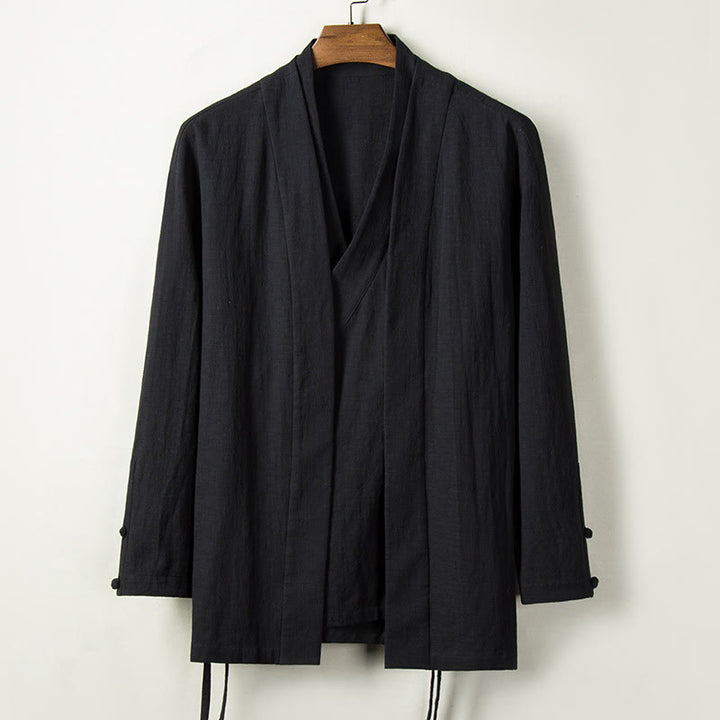 Chaqueta de lino y algodón para hombre con diseño de Hanfu chino con Buddha Stones - Negro - US/UK/AU44, EU54 (4XL) - image 4