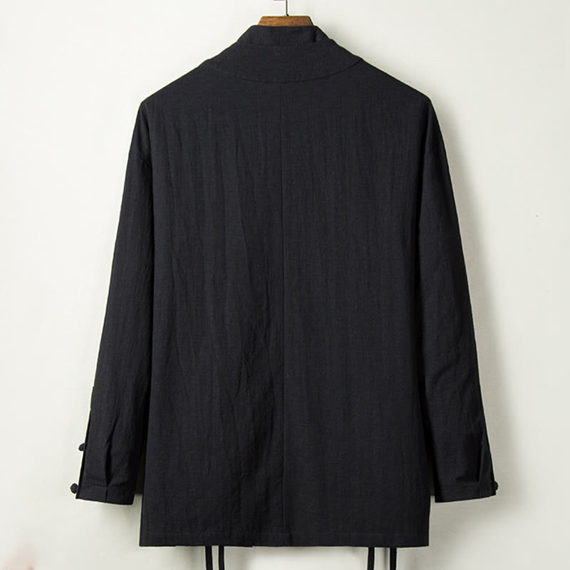 Chaqueta de lino y algodón para hombre con diseño de Hanfu chino con Buddha Stones - image 6