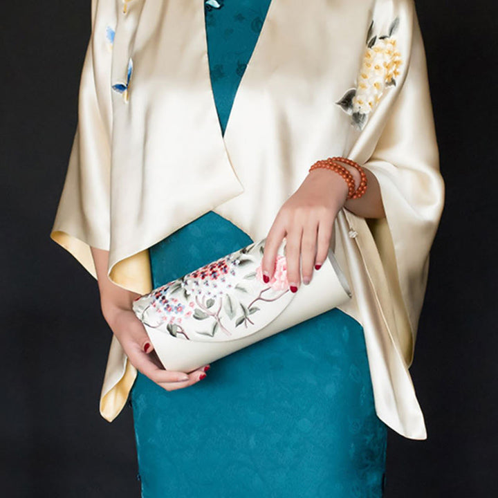 Cartera de mano con bordado de hortensias y Buddha Stones, bolso de mano, bolso cruzado