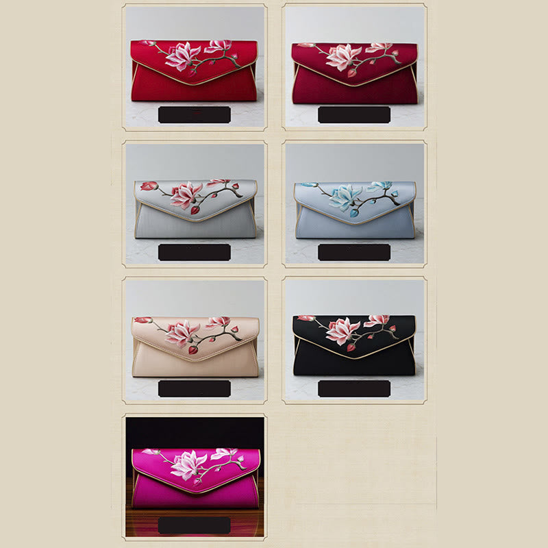 Bolso de mano con bordado de magnolia y Buddha Stones para bodas