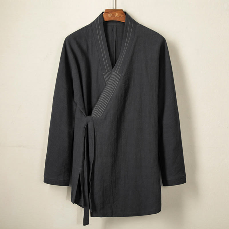 Chaqueta de lino y algodón con cordones para hombre, sencilla , con Buddha Stones , para otoño, ropa zen - image 6