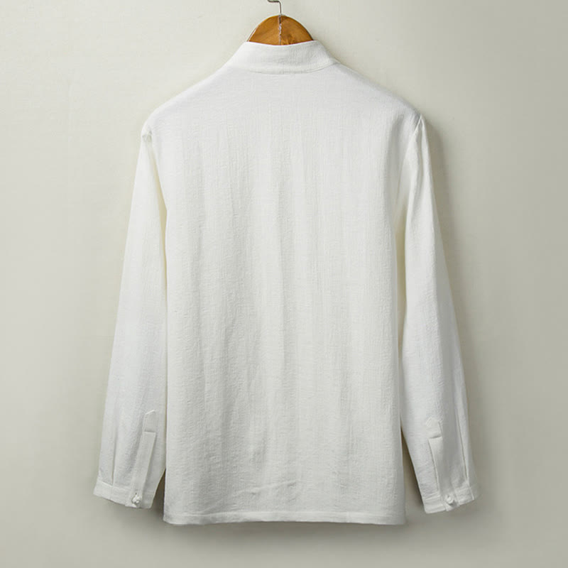 Camisa de manga larga con botones de algodón y lino con estampado de Buddha Stones para hombre - image 3