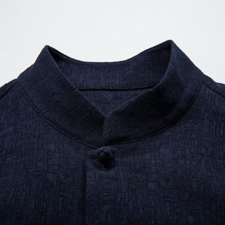 Camisa de manga larga con botones de algodón y lino con estampado de Buddha Stones para hombre - image 8