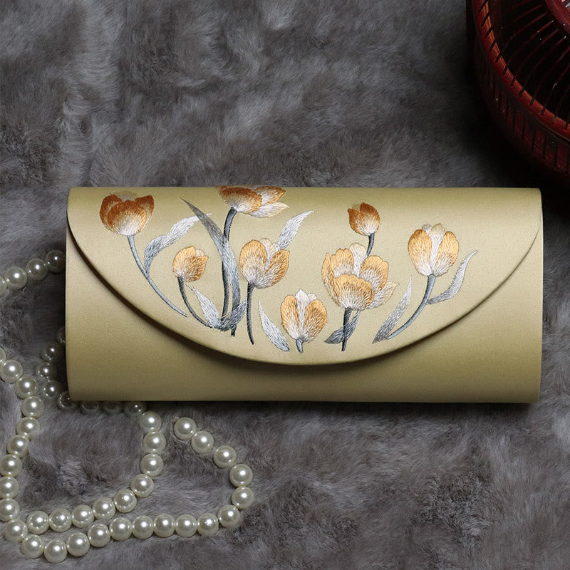 Bolso de mano con diseño de Buddha Stones y tulipán bordado en forma de flor para bodas