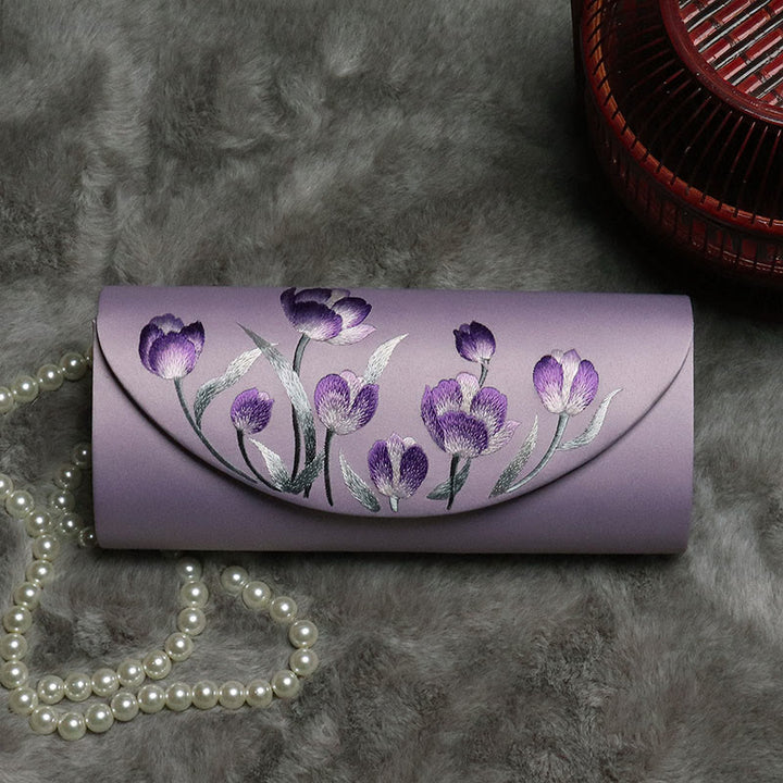 Bolso de mano con diseño de Buddha Stones y tulipán bordado en forma de flor para bodas