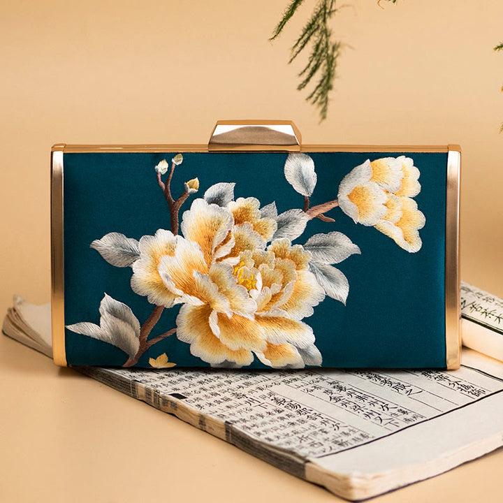 Bolso de mano con diseño de Buddha Stones, clavel, peonía, begonia, bordado, para boda, para ir de compras, bandolera