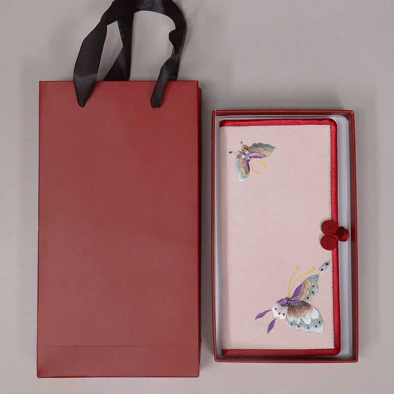 Bolso de mano con bordado de orquídea y mariposa con Buddha Stones