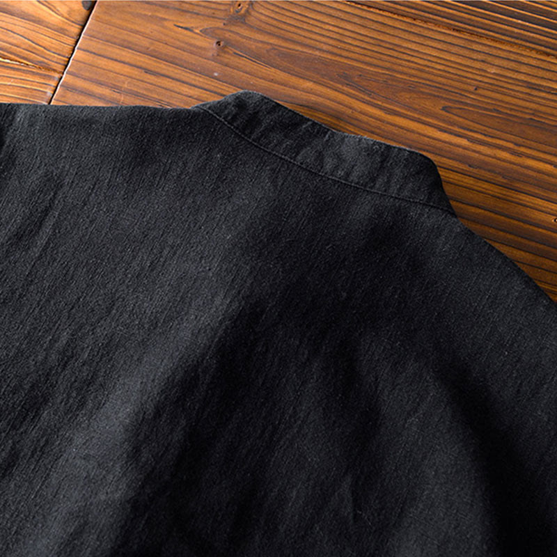 Camisa de hombre de lino y algodón con bolsillos, estilo chino Tang, con estampado de Buddha Stones y botones de rana. - image 16