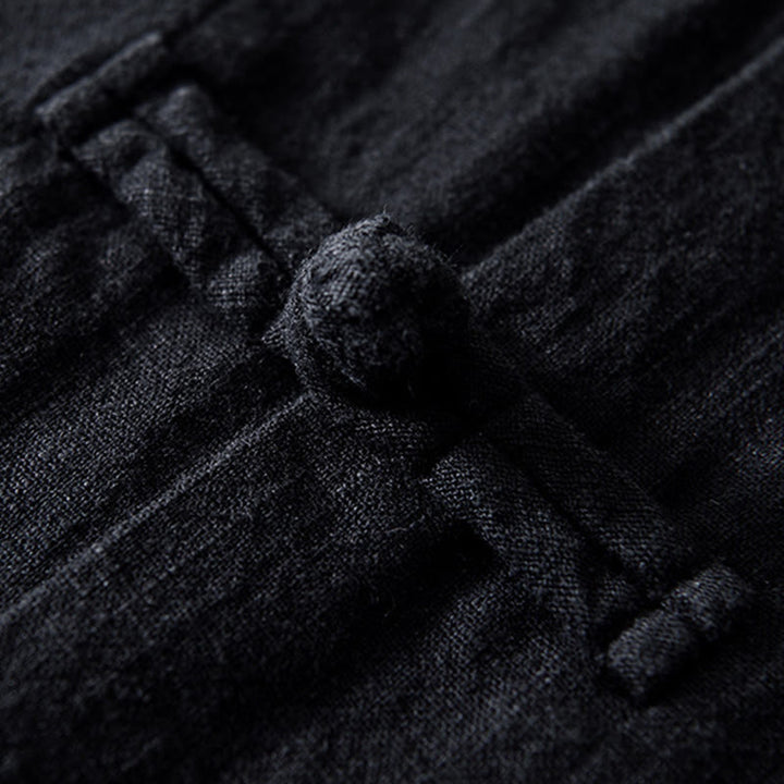 Camisa de hombre de lino y algodón con bolsillos, estilo chino Tang, con estampado de Buddha Stones y botones de rana. - image 18