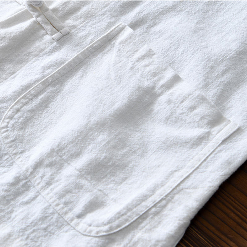 Traje chino Tang de algodón y lino con botones de rana y Buddha Stones para hombre, chaqueta y camisa con bolsillos - image 12