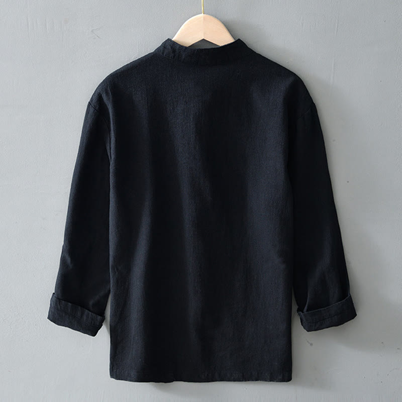 Traje chino Tang de algodón y lino con botones de rana y Buddha Stones para hombre, chaqueta y camisa con bolsillos - image 15