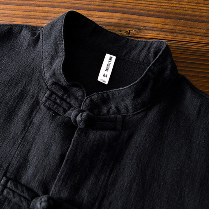 Traje chino Tang de algodón y lino con botones de rana y Buddha Stones para hombre, chaqueta y camisa con bolsillos - image 17