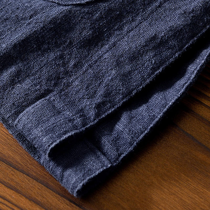 Camisa de hombre de lino y algodón con bolsillos, estilo chino Tang, con estampado de Buddha Stones y botones de rana. - image 31