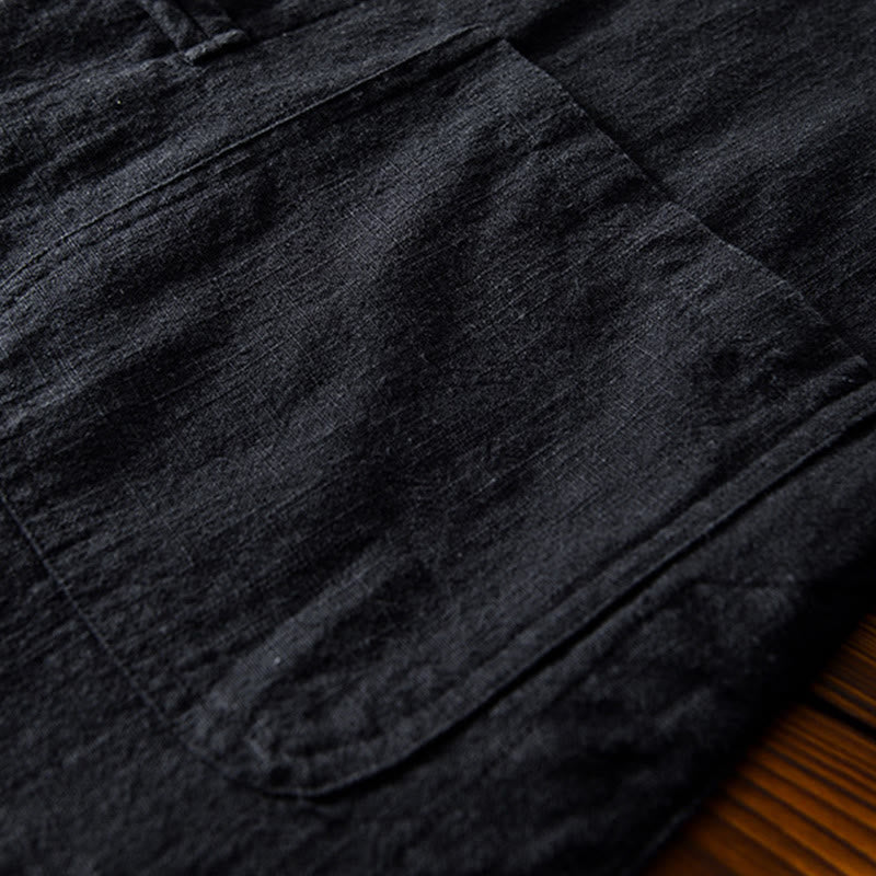 Camisa de hombre de lino y algodón con bolsillos, estilo chino Tang, con estampado de Buddha Stones y botones de rana. - image 19