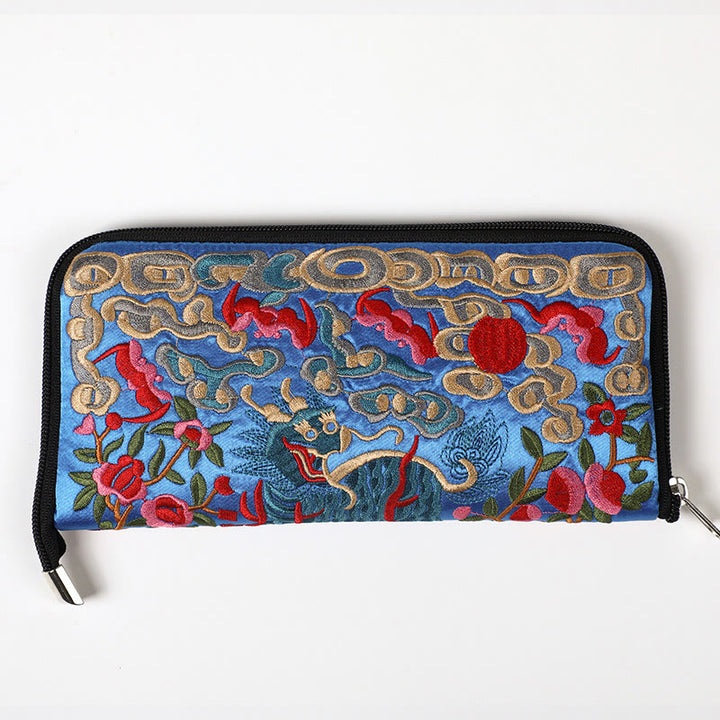Cartera de mano con bordado de Qilin Su, dragón, fénix y bestia mítica, con Buddha Stones