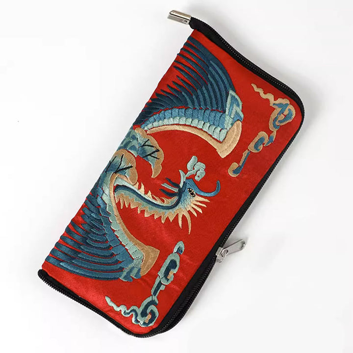 Cartera de mano con bordado de Qilin Su, dragón, fénix y bestia mítica, con Buddha Stones
