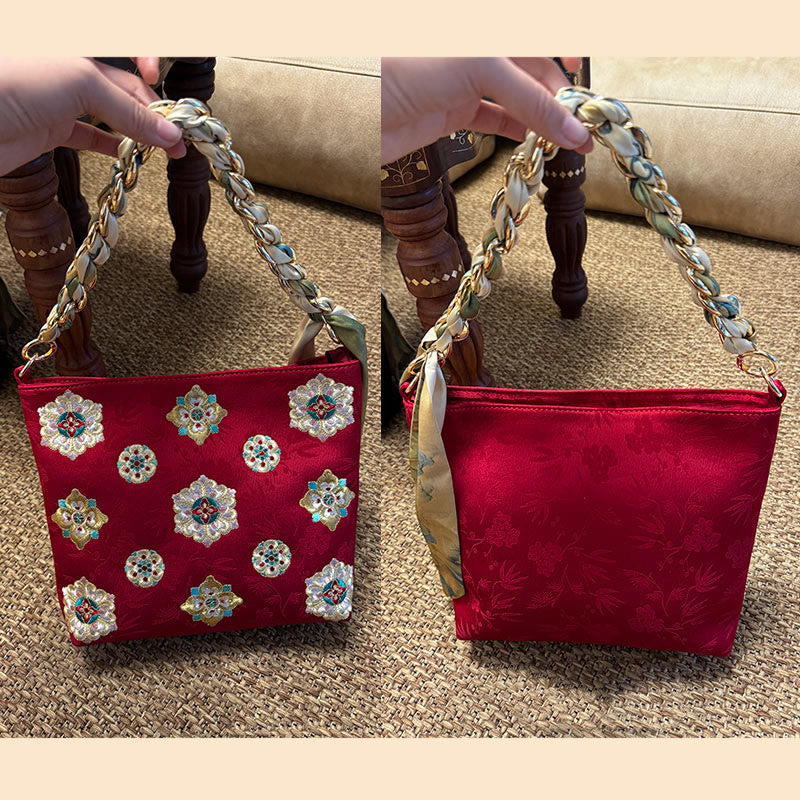 Bolso de mano con Buddha Stones de satén bordado, bolso de mano para ir de compras, bolso cruzado